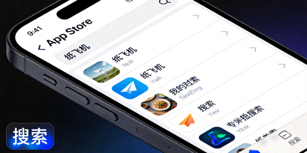 在苹果App Store搜索框中输入纸飞机的示例截图