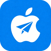 纸飞机苹果iOS版应用图标 - 蓝色背景上的白色苹果Logo轮廓