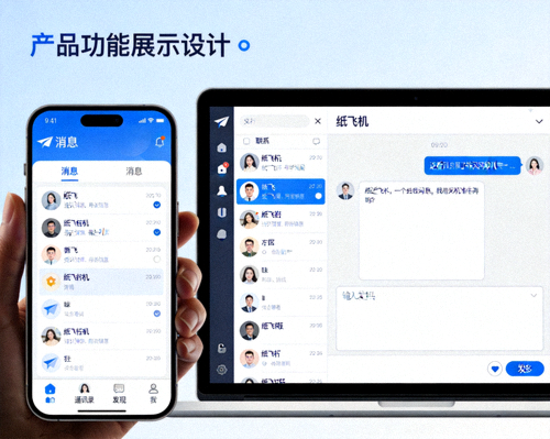 纸飞机软件功能展示图 - 显示手机和电脑屏幕上的软件界面